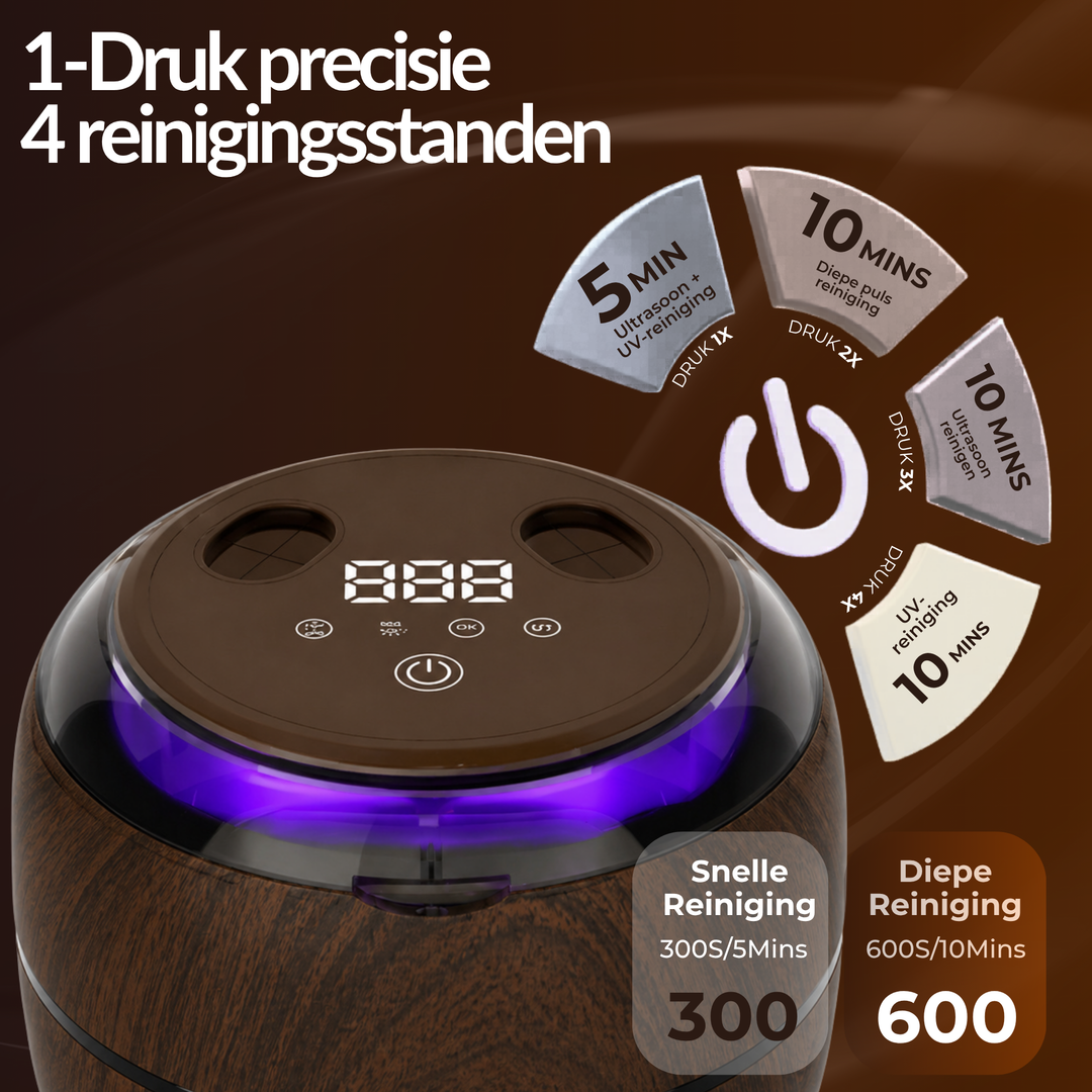 Zuivera Ultrasoon Reiniger voor Kunstgebit, Aligners &amp; Sieraden | 200ML | Bruin
